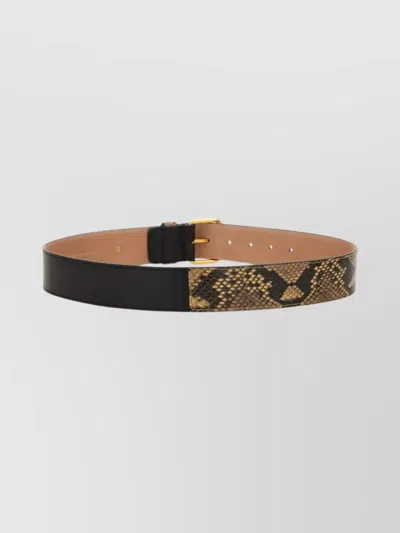 Dries Van Noten Snake Print Leather Belt With Gold Buckle In Animal Print