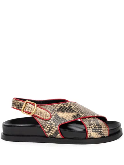 Dries Van Noten Snake-print Sandals In Beige