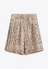 Dries Van Noten Snake Print Sequined Bermuda Shorts In Brown