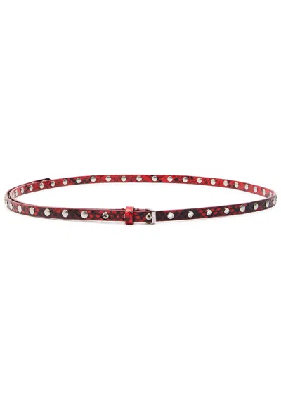 Dries Van Noten Snake-print Studded Leather Belt In Red