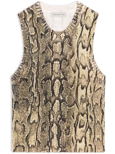 Dries Van Noten Tamba Printed Top In Beige In Animal Print