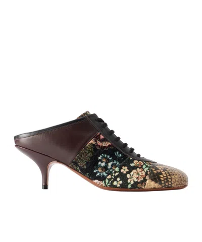 Dries Van Noten Jacquard-trimmed Snake-effect Leather Pumps In Brown