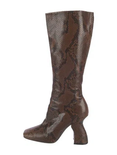 Pre-owned Dries Van Noten Snakeskin Animal Print Boots In Brown
