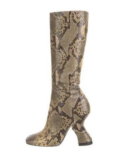 Pre-owned Dries Van Noten Snakeskin Animal Print Boots In Neutral