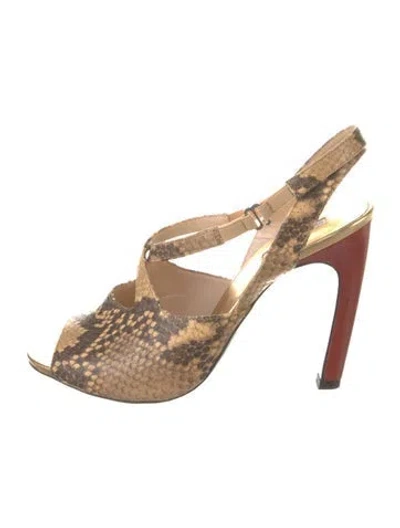 Pre-owned Dries Van Noten Snakeskin Animal Print Sandals In Brown