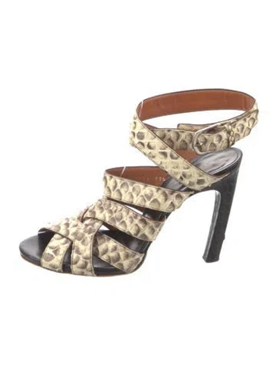 Pre-owned Dries Van Noten Snakeskin Animal Print Sandals In Neutral