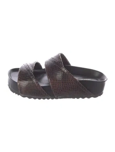 Pre-owned Dries Van Noten Snakeskin Animal Print Slides In Brown