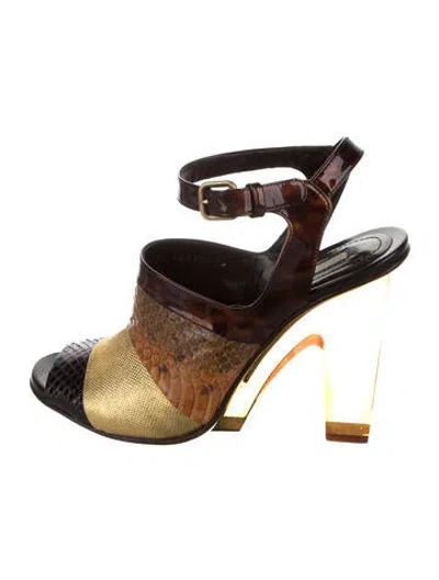 Pre-owned Dries Van Noten Snakeskin Animal Print Slingback Pumps In Black/brown