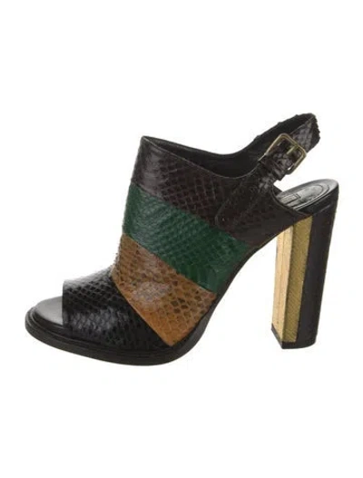 Pre-owned Dries Van Noten Snakeskin Animal Print Slingback Pumps In Brown