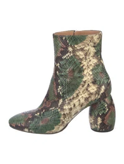 Pre-owned Dries Van Noten Snakeskin Floral Print Boots In Green