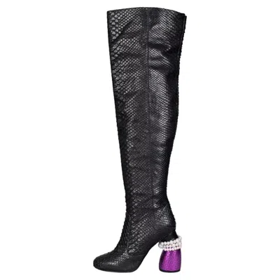 Pre-owned Dries Van Noten Snakeskin Over Knee Boots - Eu 38 In Black