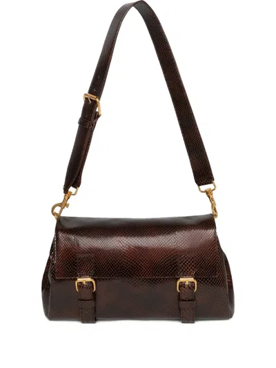 Dries Van Noten Snakeskin-pattern Leather Satchel In Brown