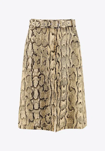 DRIES VAN NOTEN SNAKESKIN PRINT BELTED SKIRT