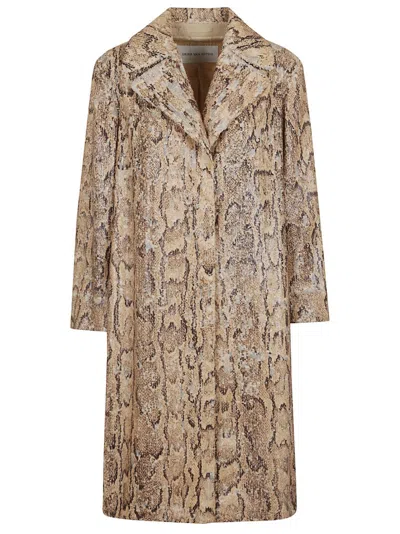 DRIES VAN NOTEN SNAKESKIN PRINT COTTON COAT WITH PEAK LAPELS