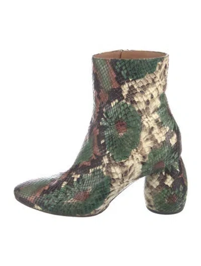 Pre-owned Dries Van Noten Snakeskin Printed Sock Boots In Green