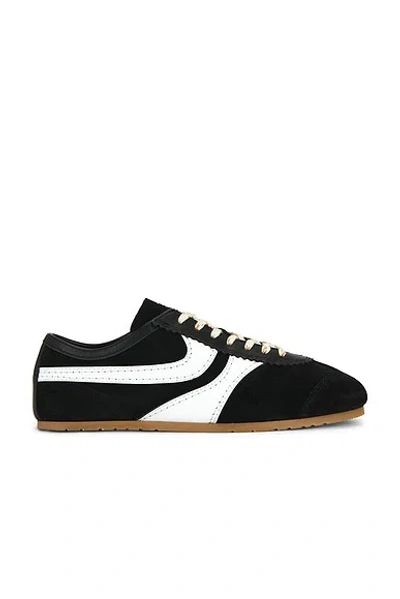 Dries Van Noten White Leather Striped Suede Sneakers In Black