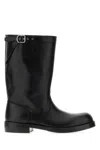 Dries Van Noten Mid-calf Leather Biker Boots Buckle In Black