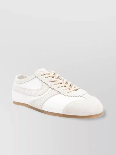 Dries Van Noten Sneakers In Leather Avec Inserts En Daim In White