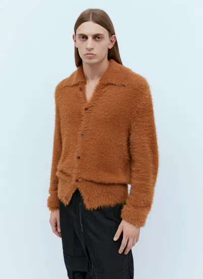 Dries Van Noten Men's Merdan Fuzzy Cardigan In Camel