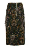Dries Van Noten Sokna Embellished Jacquard Midi Skirt In Dark Green