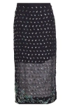 Dries Van Noten Women Blue Georgette Jewel Embellished Midi Skirt In Black