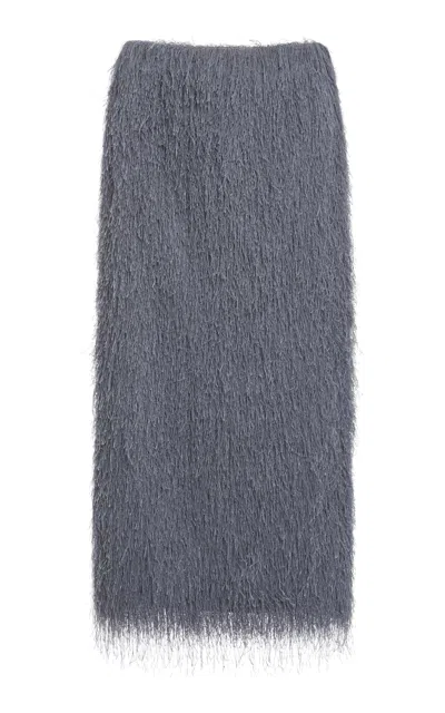 Dries Van Noten Sokna Fringed Midi Skirt In Dark Grey