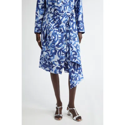 Dries Van Noten Solade Abstract Print Cotton Poplin Midi Skirt In Blue