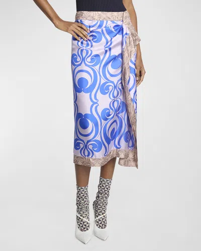 Dries Van Noten Sole Bis Silk Wrap Midi Skirt In Blue