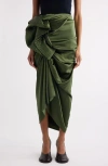 Dries Van Noten Solla Draped Silk Stretch Satin Skirt In Green