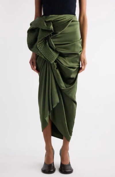 Dries Van Noten Solla Draped Silk Stretch Satin Skirt In Green