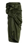 Dries Van Noten Solla Draped Stretch Silk-satin Midi Skirt In Khaki