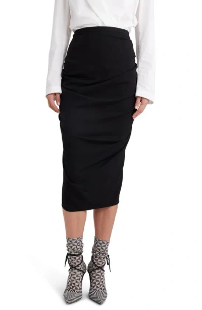 Dries Van Noten Sonata Ruched Wool Blend Midi Skirt In Black