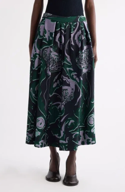 DRIES VAN NOTEN DRIES VAN NOTEN SONI ABSTRACT FLORAL JACQUARD PLEATED CREPE A-LINE MIDI SKIRT