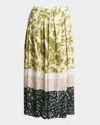 Dries Van Noten Womens Khaki Abstract-print Pleated Woven Maxi Skirt In Green