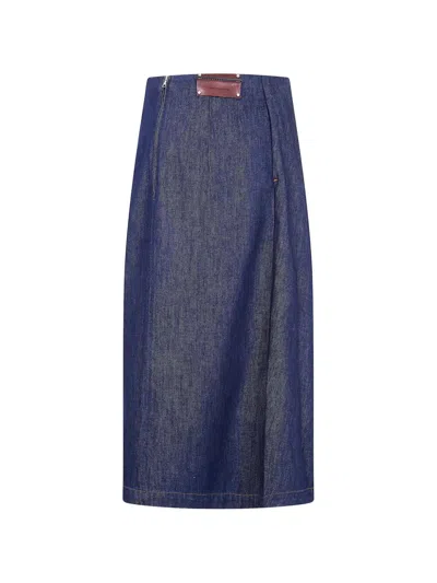 Dries Van Noten "sonista" Denim Round Midi Skirt In Blue