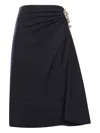 Dries Van Noten Navy Blue Draped Skirt With Brooch In Blue