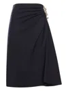 Dries Van Noten Navy Blue Draped Skirt With Brooch In Black
