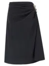 Dries Van Noten Navy Blue Draped Skirt With Brooch In Black