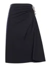 Dries Van Noten Navy Blue Draped Skirt With Brooch In Blue