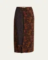 Dries Van Noten Brown Silk Floral Midi Skirt In Dark Brown
