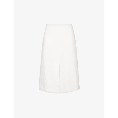 Dries Van Noten Womens White Split-hem High-rise Linen And Cotton-blend Midi Skirt