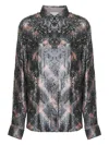 Dries Van Noten Abstract Pattern Long Sleeve Collared Shirt In Metallic