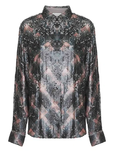 Dries Van Noten Spray-painted Check Sequin Shirt In Metallic