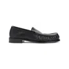 Dries Van Noten Squared Toe Black Leather Loafers With Embossed Stitching In Black