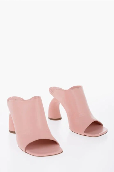 Dries Van Noten Squared Toe Leather Mules Heel 10cm In Pink
