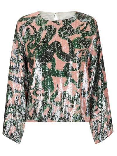 Dries Van Noten Squinned Jacquard Crewneck Blouse In Multi