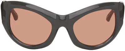 Dries Van Noten Ssense Exclusive Gray Linda Farrow Edition Goggle Sunglasses In Grey/silver/orange