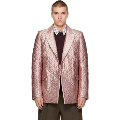 Dries Van Noten Ssense Exclusive Pink Quilted Silk Blazer In Blue
