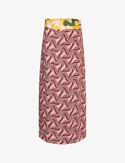 Dries Van Noten Womens Pink Stan Abstract-pattern Satin Maxi Skirt
