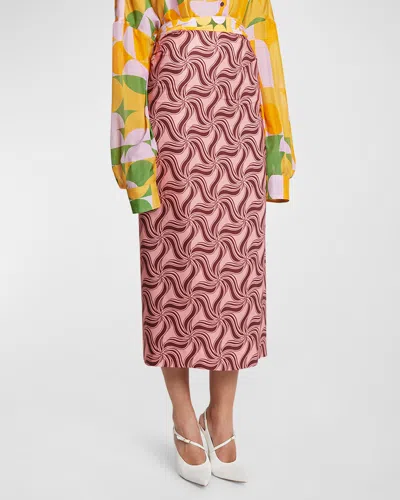 Dries Van Noten Stan Abstract Printed Maxi Skirt In Pink